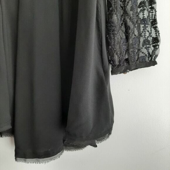 ECOTE Boho Floral Lace Tassel Tie Semi-Sheer Tunic Blouse Black Sz S - Picture 8 of 15